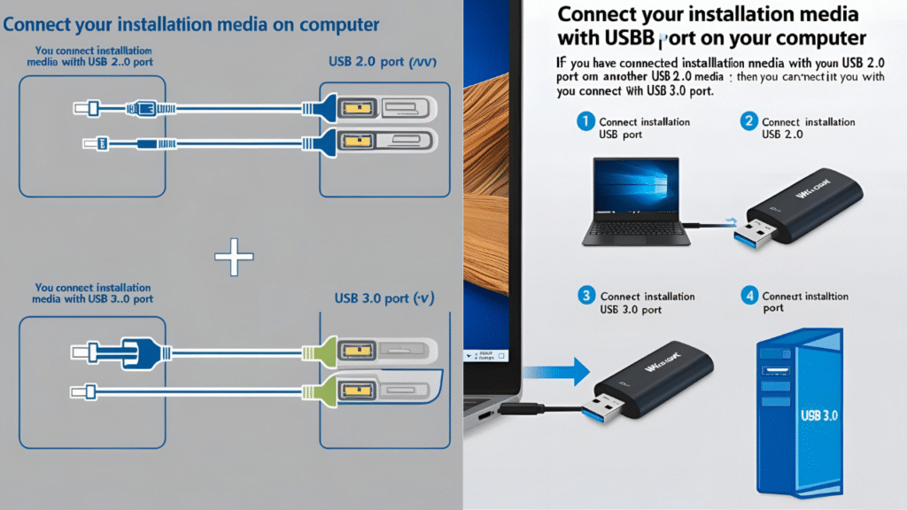 Connect installation media to another USB port