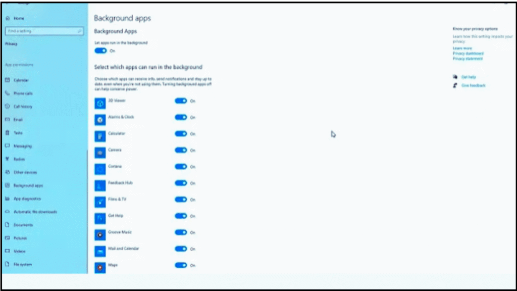  Enable Background Apps.